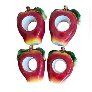 Set of 4 ceramic apple napkin rings, 3.5 inches tall